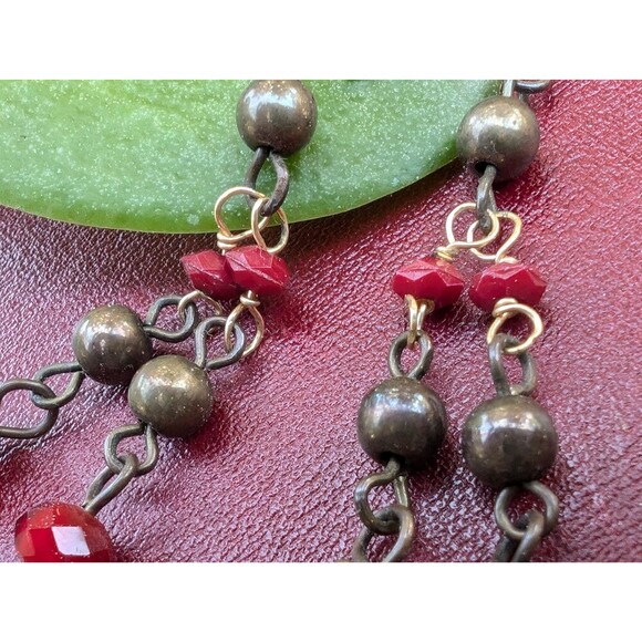 Vintage Bohemian Red Dangle Earrings - Picture 5 of 10